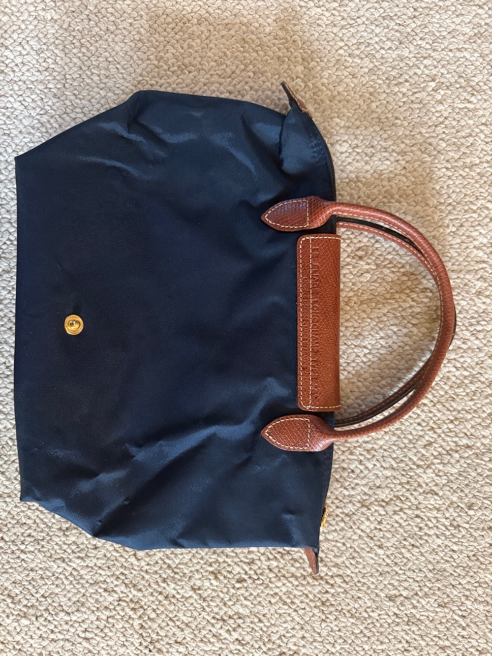Longchamp Navy Tote with Brown Leather Trim and Gold Accent - Picture 2 of 5